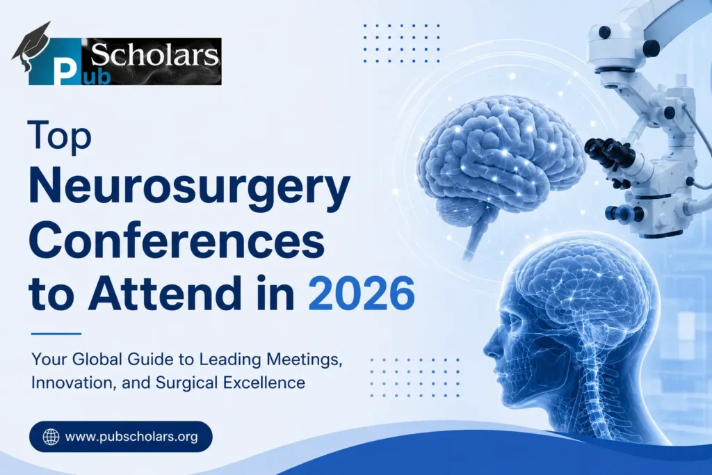 Top Neurosurgery Conferences to Attend in 2026 featuring AI, brain surgery, medical innovation, global events, and research experts worldwide.